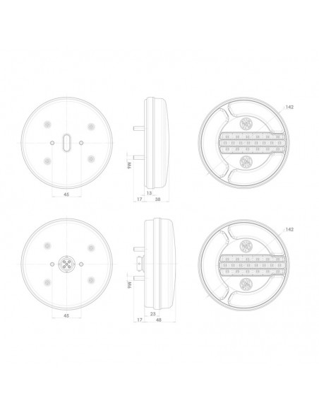 Dimensiones Piloto Trasero LED 3 Funciones 12/24V Was | LeonLeds