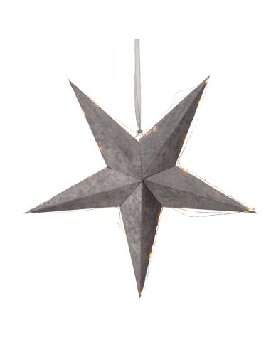 Veludo estrela pendente LED feito de papel cinza com luzes