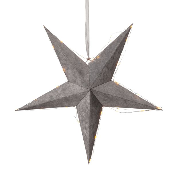 Veludo estrela pendente LED feito de papel cinza com luzes