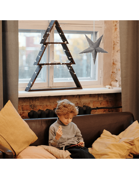 Estrella LED colgante Velvet de papel gris con luces ambiente