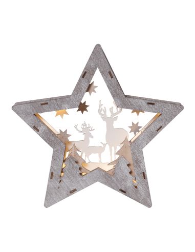 Estrella de madera con renos y luces LED Fauna