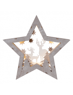 Estrella de madera LED con renos Fauna grande