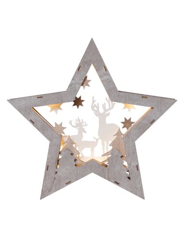 Estrella de madera LED con renos Fauna grande