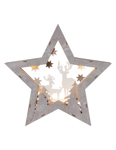 Estrella de madera LED con renos Fauna grande