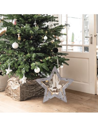 Estrella de madera LED con renos Fauna grande ambiente