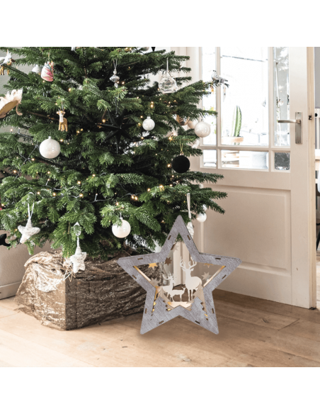 Estrella de madera LED con renos Fauna grande ambiente