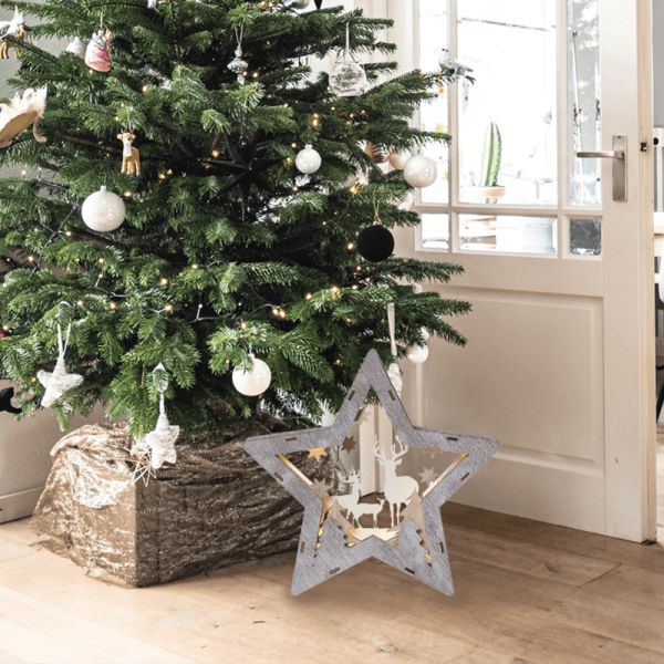 Estrella de madera LED con renos Fauna grande ambiente