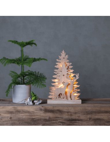 Decoración navideña LED de madera con pinos y renos Fauna ambiente