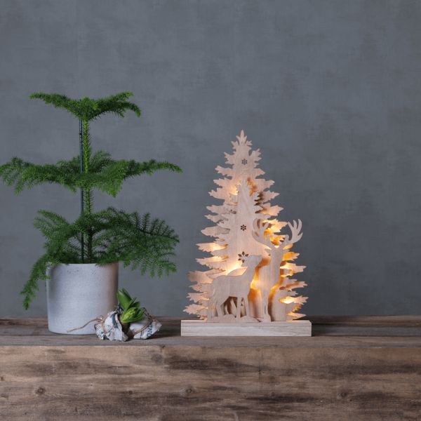 Decoración navideña LED de madera con pinos y renos Fauna ambiente