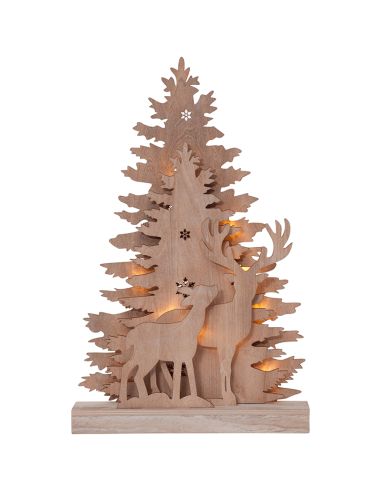 Decoración navideña LED de madera con pinos y renos Fauna