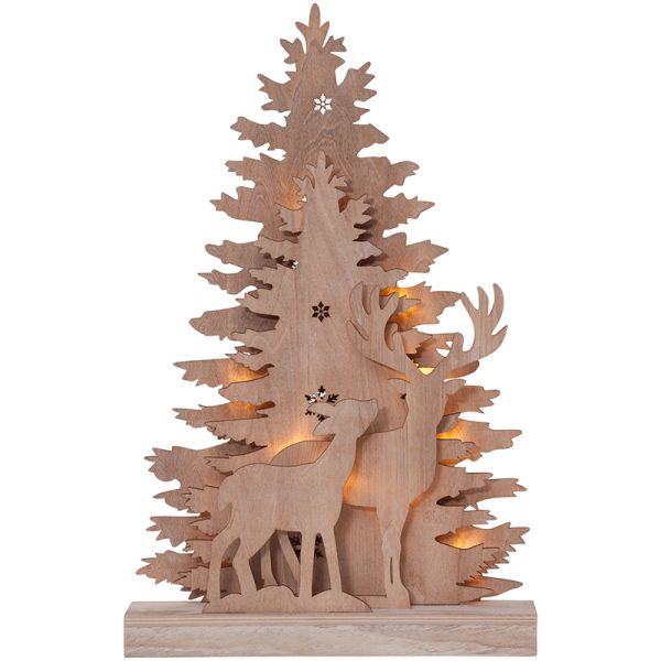 Decoración navideña LED de madera con pinos y renos Fauna