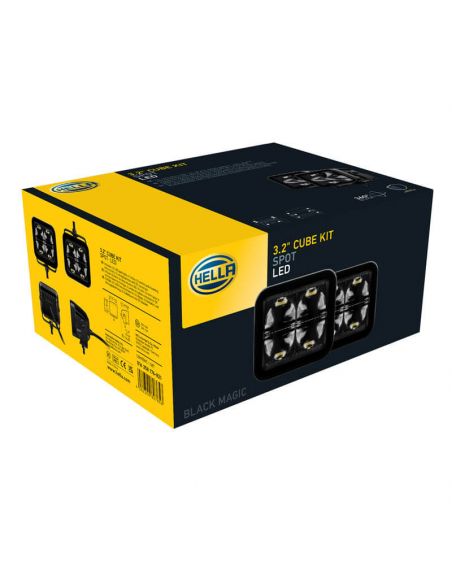 Caja Faro LED cuadrado largo alcance Black Magic Cube Kit 3,2" 12V/24V 3000Lm 2 Unds. Deutsch Hella 1FA 358 176-821 | LeonLeds