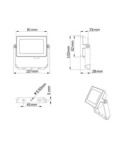 Dimensions ProjectLine LED projecteur d'extérieur 10W 950Lm IP65 Philips | leonleds