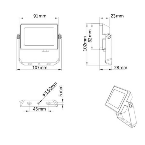 Dimensiones Proyector para exterior LED ProjectLine 10W 950Lm IP65 Philips | LeonLeds