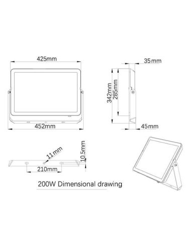Dimensões Projector exterior LED 200W ProjectLine 18.000Lm IP65 8719514954489 Philips | leonleds