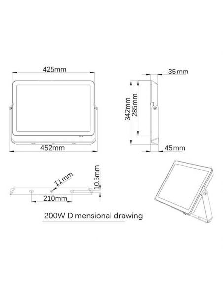 Dimensões Projector exterior LED 200W ProjectLine 18.000Lm IP65 8719514954489 Philips | leonleds