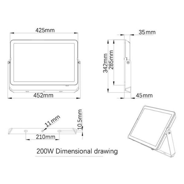 Dimensiones Foco LED para exterior 200W ProjectLine 18.000Lm IP65 8719514954489 Philips | LeonLeds