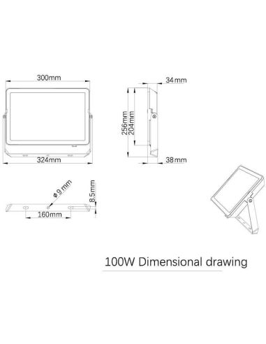 Dimensions Projecteur LED d'extérieur 100W ProjectLine 9 500Lm IP65 Philips | leonleds