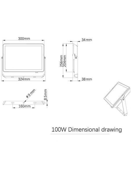Dimensions Projecteur LED d'extérieur 100W ProjectLine 9 500Lm IP65 Philips | leonleds