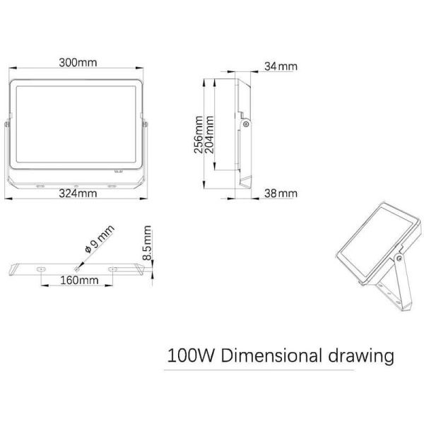 Dimensiones Foco Proyector LED 100W de exterior ProjectLine 9.500Lm IP65 Philips | LeonLeds