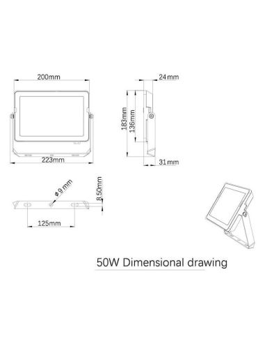 Dimensões Projetor LED externo 50W ProjectLine 4.500Lm IP65 Philips | leonleds