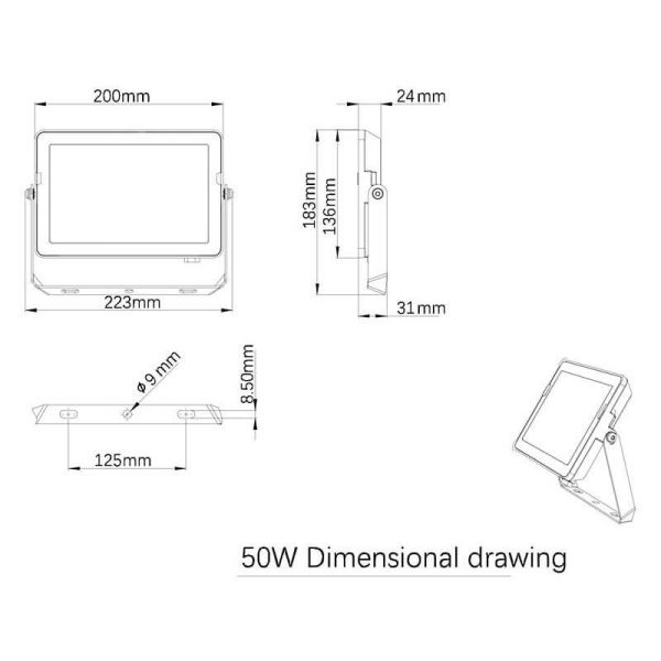Dimensions Projecteur LED d'extérieur 50W ProjectLine 4 500Lm IP65 Philips | leonleds