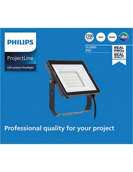 Holofote LED para exterior 30W ProjectLine 2.850Lm IP65 3000K Philips | leonleds
