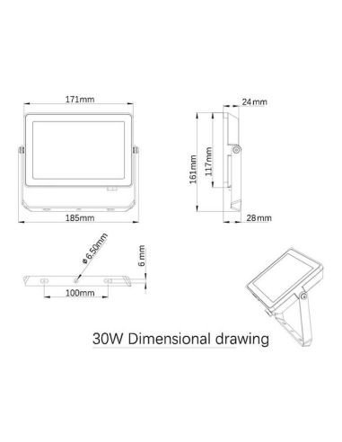 Dimensiones Foco LED para exterior 30W ProjectLine 2.850Lm IP65 Philips | LeonLeds