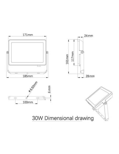 Dimensions Spot extérieur LED 30W ProjectLine 2 850Lm IP65 Philips | leonleds