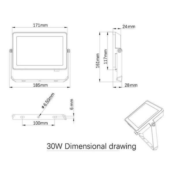 Dimensiones Foco LED para exterior 30W ProjectLine 2.850Lm IP65 Philips | LeonLeds