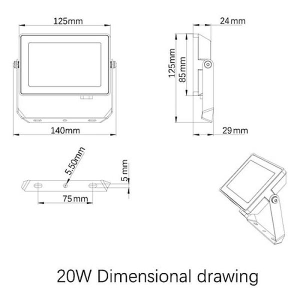 Dimensions Projecteur LED extérieur 20W ProjectLine 1800Lm IP65 Philips | leonleds