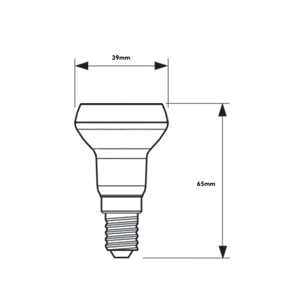 Dimensões Lâmpada LED Refletor R39 E14 36º 1.8W - 30W 2700K 8718699773755 Philips | leonleds