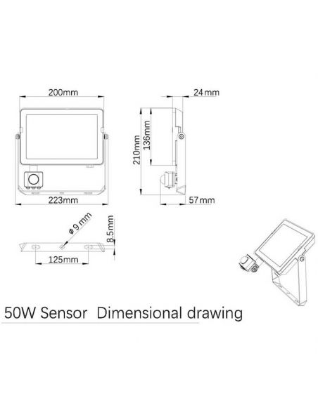Dimensões Refletor LED com sensor de movimento 50W para exterior ProjectLine 4750Lm IP65 Philips | leonleds