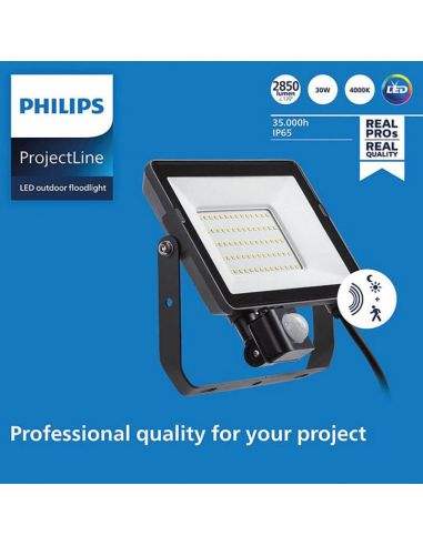 Foco LED 30W para exterior con sensor de movimiento ProjectLine 2850Lm IP65 Philips 8719514954533 | LeonLeds