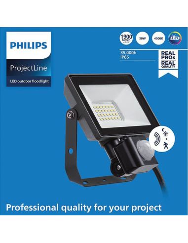 Foco LED para exterior con sensor de movimiento 20W ProjectLine 1900Lm IP65 Philips 8719514954519 | LeonLeds