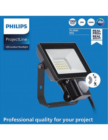 Foco LED para exterior con sensor de movimiento 20W ProjectLine 1900Lm IP65 Philips 8719514954519 | LeonLeds