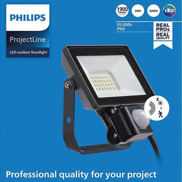 Foco LED para exterior con sensor de movimiento 20W ProjectLine 1900Lm IP65 Philips 8719514954519 | LeonLeds