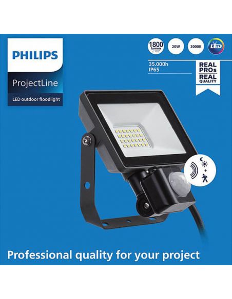Foco LED para exterior con sensor de movimiento 20W ProjectLine 1900Lm IP65 Philips 8719514954427 | LeonLeds