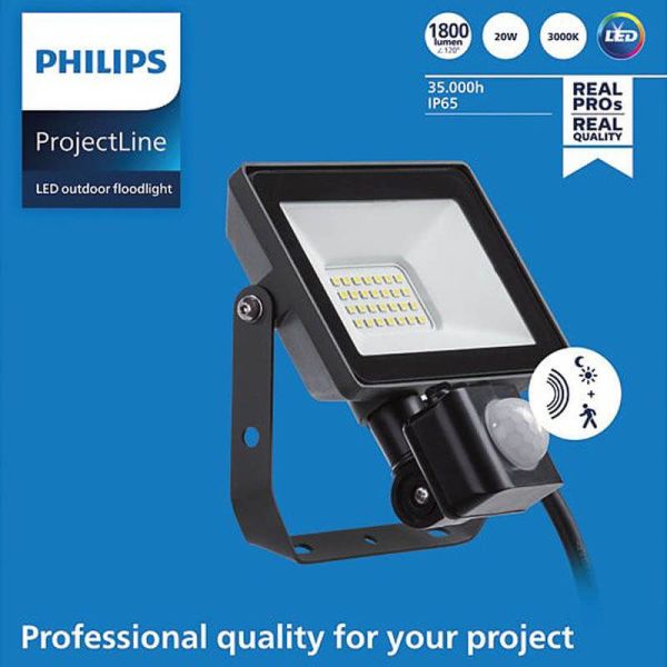 Foco LED para exterior con sensor de movimiento 20W ProjectLine 1900Lm IP65 Philips 8719514954427 | LeonLeds