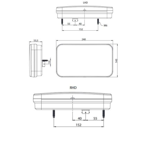 Dimensões Lanterna traseira de LED com triângulo 12V-36V Hermetic FT-370 Fristom | leonleds