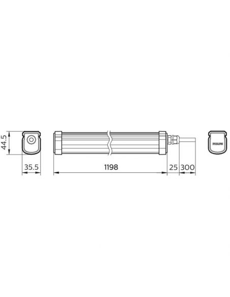 Dimensiones Pantalla estanca LED 120Cm 3.400Lm IP65 IK06 34W ProjectLine Philips | LeonLeds