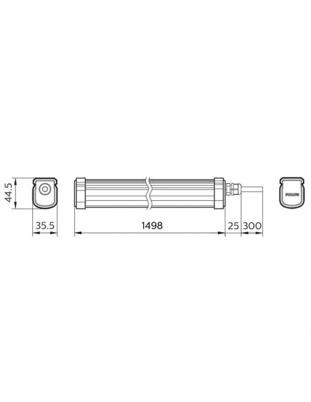 Dimensiones Pantalla estanca LED 150Cm 5.400Lm IP65 IK06 54W ProjectLine Philips | LeonLeds