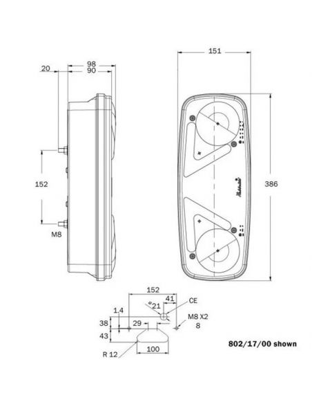 Dimensiones Piloto trasero de Bombilla para Semirremolques Chereau TruckLite | LeonLeds