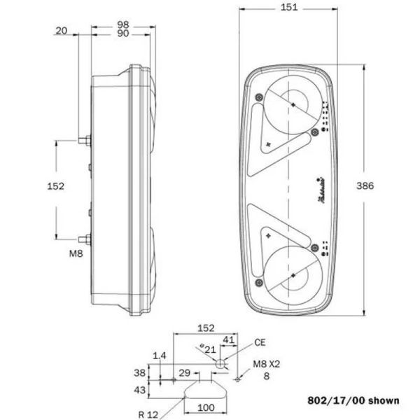 Dimensiones Piloto trasero de Bombilla para Semirremolques Chereau TruckLite | LeonLeds