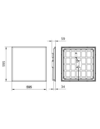 Dimensions Panneau LED 60x60Cm 3200Lm 4000K 36W pour plafond amovible ProjecLine 8719514955271 | leonleds