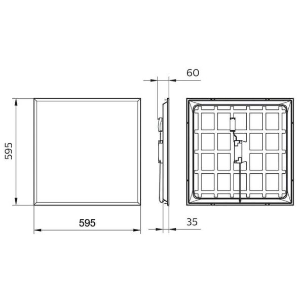 Dimensiones Panel LED 60x60Cm UGR19 3.200Lm 4.000K 36W especial para oficinas ProjectLine 8719514955295 Philips | LeonLeds