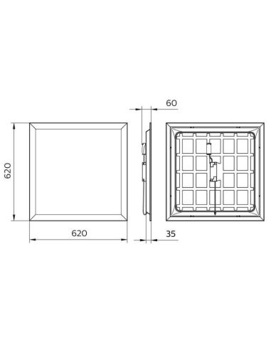 Dimensions Panneau LED 62x62Cm UGR19 3 200Lm 4 000K 36W spécial pour les bureaux ProjectLine Philips | leonleds