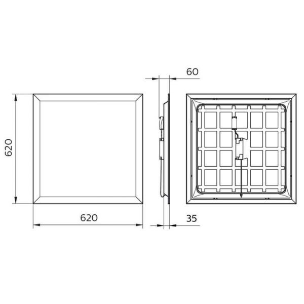 Dimensiones Panel LED 62x62Cm UGR19 3.200Lm 4.000K 36W especial para oficinas ProjectLine Philips | LeonLeds