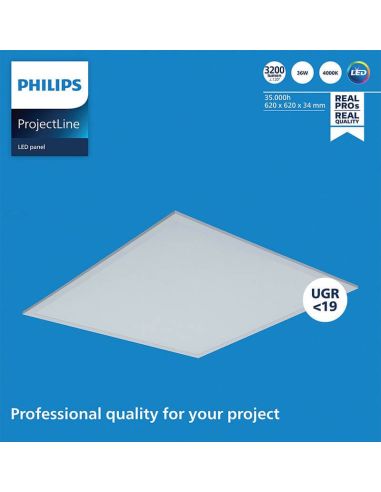Panel LED 62x62Cm UGR19 3.200Lm 4.000K 36W especial para oficinas ProjectLine Philips | LeonLeds