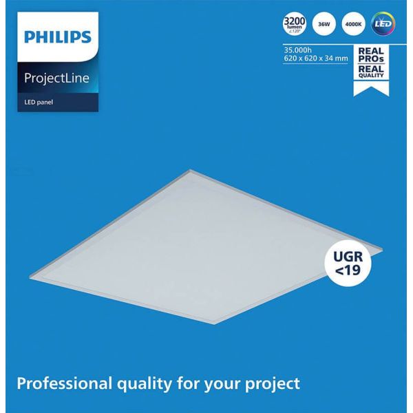 Panel LED 62x62Cm UGR19 3.200Lm 4.000K 36W especial para oficinas ProjectLine Philips | LeonLeds